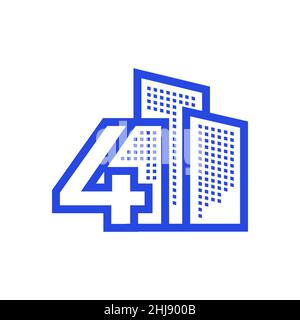 Nummer 4 vier mit Gebäude Immobilien Logo Design Vektor Grafik Symbol Illustration kreative Idee Stock Vektor