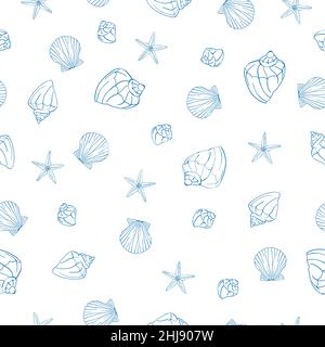 Handgezeichnete Vektorgrafiken - Nahtloses Musterung von Muscheln. Meereshintergrund. Stock Vektor