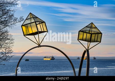 Verlobungsring Skulptur von Dennis Oppenheim, Sunset Beach, English Bay, Vancouver, British Columbia, Canad Stockfoto