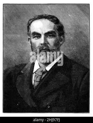 Schwarz-Weiß-Illustration; Porträt von John Elliot Burns MP englischer Gewerkschafter und Politiker; der Koloss von Battersea Stockfoto