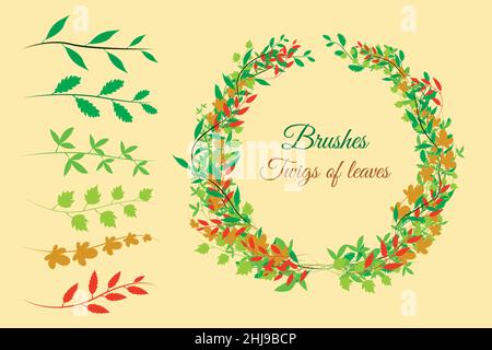 Satz von Bürsten der Zweige der wilden Blätter. Ideal für natürliche Kompositionen und florale Designs Stock Vektor