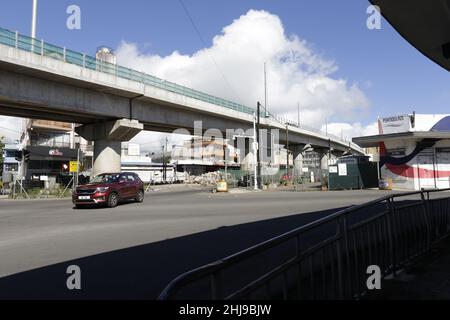 Curepipe – die Sivananda Avenue ist (außer für Bewohner) zwischen der Kreuzung der A10 und der Royal Road und der Kreuzung der Sivananda Avenue geschlossen Stockfoto