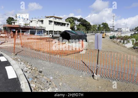 Curepipe – die Sivananda Avenue ist (außer für Bewohner) zwischen der Kreuzung der A10 und der Royal Road und der Kreuzung der Sivananda Avenue geschlossen Stockfoto