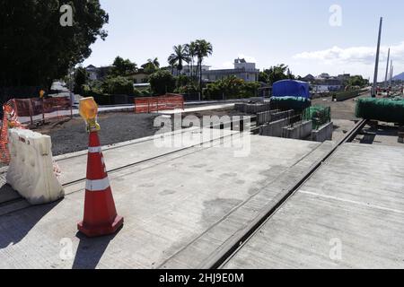 Curepipe – die Sivananda Avenue ist (außer für Bewohner) zwischen der Kreuzung der A10 und der Royal Road und der Kreuzung der Sivananda Avenue geschlossen Stockfoto