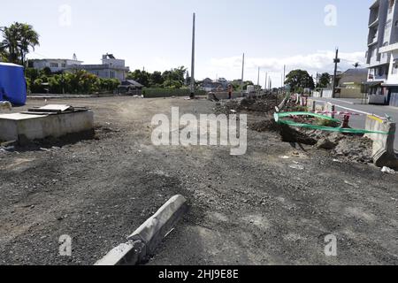 Curepipe – die Sivananda Avenue ist (außer für Bewohner) zwischen der Kreuzung der A10 und der Royal Road und der Kreuzung der Sivananda Avenue geschlossen Stockfoto