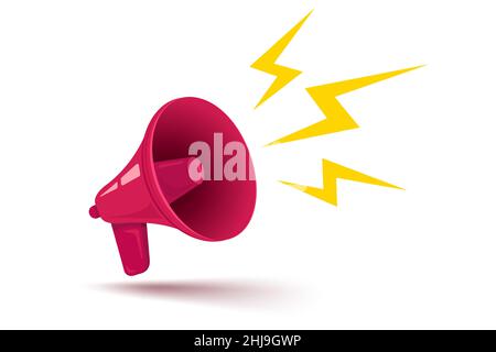 Vektor-Ikone des Vintage-Megaphons für Fake, aktuelle Nachrichten oder Verkauf. Vector retro rot Megaphon mit Blitz. Stock Vektor