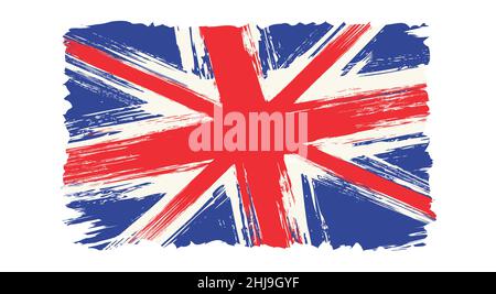 Vektor Vintage britische Flagge. Zeichnung der alten Flagge von Großbritannien im Grunge-Stil. Stock Vektor