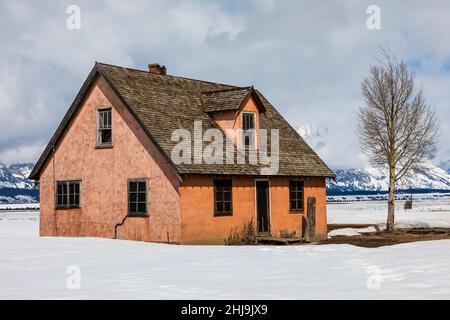 John Moulton Homestead, Teil der historischen Siedlung Mormon Row im Grand Teton National Park, Wyoming, USA Stockfoto