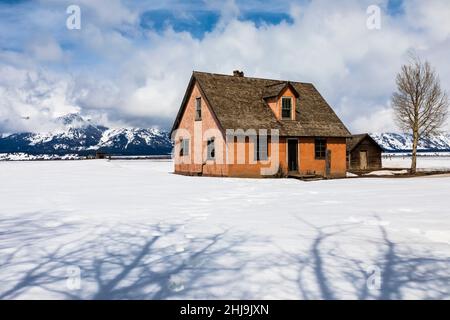 John Moulton Homestead, Teil der historischen Siedlung Mormon Row im Grand Teton National Park, Wyoming, USA Stockfoto