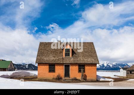 John Moulton Homestead, Teil der historischen Siedlung Mormon Row im Grand Teton National Park, Wyoming, USA Stockfoto