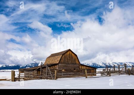 John Moulton Homestead, Teil der historischen Siedlung Mormon Row im Grand Teton National Park, Wyoming, USA Stockfoto