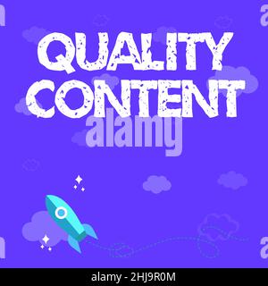 Handschriftliche Textqualität Inhalt. Business-Konzept-Inhalte, die Wert liefert und besteht aus großen Schreiben Rocket Ship Launching Fast Straight Up to Stockfoto