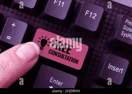 Konzeptionelle Bildunterschrift Kostenlose Beratung. Wort für ein Treffen, um etwas zu diskutieren oder um Ratschläge für die kostenlose Eingabe von Arbeitsvertrag Probe zu erhalten Stockfoto