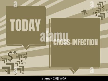 Schreiben mit Text Kreuzinfektion. Geschäftsidee Krankheitenmithilfe von Mikroorganismus zwischen verschiedenen Arten übertragen zwei bunte Überlappung Stockfoto