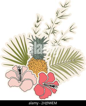 Ananas und Palmblätter Stock Vektor