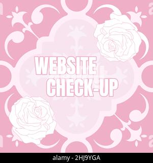 Konzeptionelle Bildunterschrift Website Check Up. Wort geschrieben auf einer Untersuchung einer Website, um zu sehen, ob etwas in Ordnung ist Blank Frame mit Abstract verziert Stockfoto
