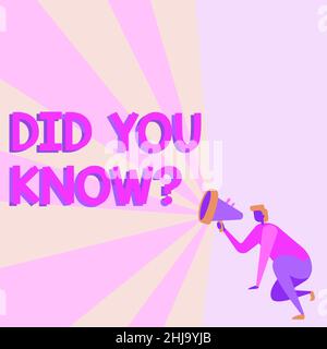 Text, der Inspiration zeigt Wussten Sie, Frage. Geschäftsansatz, wenn Sie jemanden fragen, ob er Fakten oder Ereignisse kennt Illustration einer Person Stockfoto