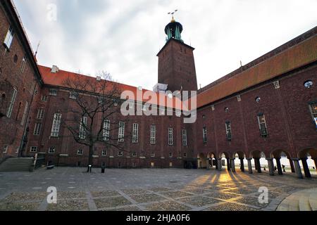 Stockholm Stadshus Rathaus Innenhof Weitblick, Stockholm, Schweden Stockfoto