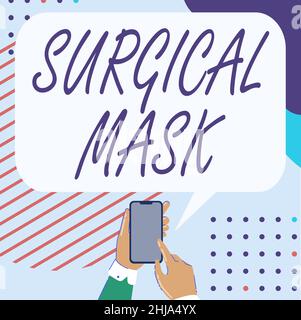 Inspiration mit Schild OP-Maske. Geschäftskonzept, das von medizinischen Fachkräften während der Operation und während der Pflege getragen wird Mobile Drawing Sharing Stockfoto