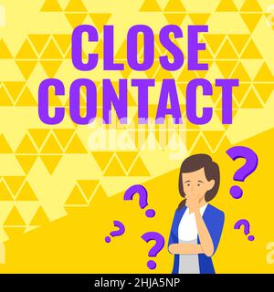 Textüberschrift mit dem Titel „enger Kontakt“. Konzept bedeutet, eine Geschichte der direkten Exposition gegenüber einer casepatienten Lady Drawing Brainstorming New Solutions Stockfoto
