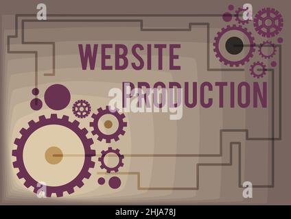 Inspiration zeigt Zeichen Website Produktion. Business Showcase Erstellen von Websites mit Layout-Inhalt und grafischem Design Illustration von Mechanic Gears Stockfoto