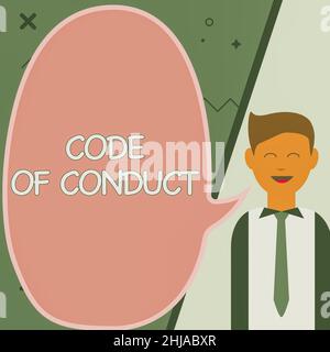 Schreiben mit Text Verhaltenskodex. Beispiele für Unternehmen: Ethik, Respekt, Code, Ehrlichkeit und Integrität Illustration von Stockfoto