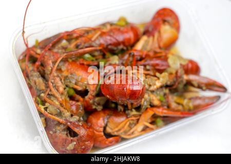 Super scharf grüne Chili Garnelen Hummer Meeresfrüchte Küche, gesunde Lebensmittel, Stockfoto