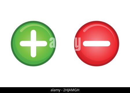 Grüne Plus- und rote Minus-flache Vektor-Symbole.Kreissymbole fügen und löschen Tastenzeichen für Abstimmung, Entscheidung, Web, Logo, App, UI.-Abbildung Stock Vektor