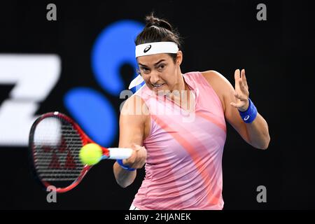 Sydney, Australien, 13. Januar 2022. Caroline Garcia aus Frankreich spielt beim Sydney Classic Tennis Match zwischen Barbora Krejcikova aus Tschechien und Caroline Garcia aus Frankreich eine Vorhand. Quelle: Steven Markham/Speed Media/Alamy Live News Stockfoto