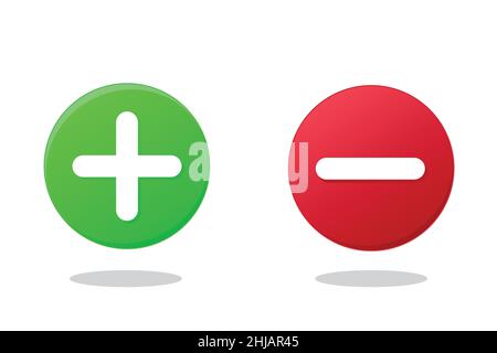 Grüne Plus- und rote Minus-flache Vektor-Symbole.Kreissymbole fügen und löschen Tastenzeichen für Abstimmung, Entscheidung, Web, Logo, App, UI.-Abbildung Stock Vektor