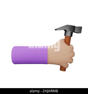 3D Darstellung einer Hand, die einen Werkzeughammer hält Stockfoto