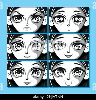 manga Emotionen Gesichter Stock Vektor