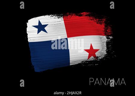 Grunge Pinselstrich mit Panama Nationalflagge. Aquarell Malerei Flagge von Panama. Symbol, Plakat, Banner der Nationalflagge. Stil Aquarell drawi Stockfoto