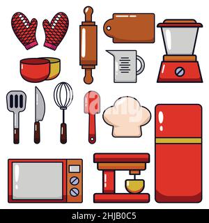Eine Reihe von Designs der Küchenwerkzeug-Kollektion, Vektorgrafiken mit verschiedenen Formen Stock Vektor