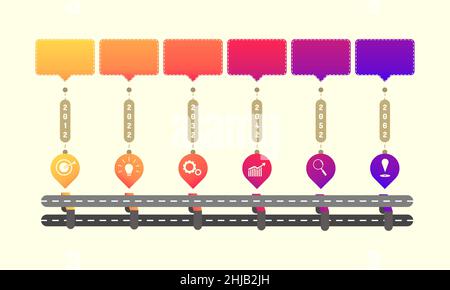 skyway Roadmap Timeline-Elemente mit Markpoint-Grafik denken Suche Getriebe Ziel-Symbole. vektor-Illustration EPS10 Stock Vektor