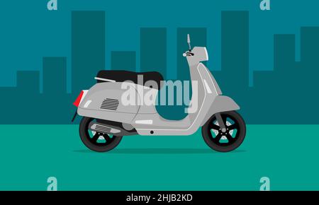 Grau Motorrad Roller modernen Stil. Silhouette Stadt Stadt Hintergrund. vektor-Illustration EPS10 Stock Vektor