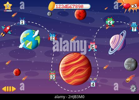 Pixel Raum Spiel Schnittstelle mit Planeten Illustration Stock Vektor