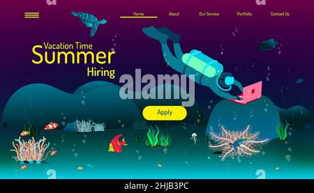 Landing-Page-Website-Vorlage. Sommerurlaub Zeit. Wir Einstellung bewerben Ihren Job. Spielen Spaß Geld bezahlen. Wunderschönes Design. vektor-Illustration EPS10 Stock Vektor