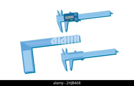 messwerkzeug mit messschieber und Schusswaage Lineal für Messwerkzeuge, blaue Vektorgrafik EPS10 Stock Vektor