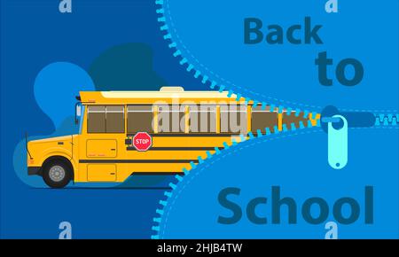 Zurück zur Schule Bus Bildung Konzept. Öffnen Sie die große Tasche, um Zeit zu lernen. Bereiten Sie Ihre Kinder. vektor-Illustration EPS10 Stock Vektor