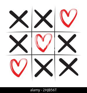 TIC-tac-toe Spiel mit Herzen für valentinstag Design-Konzept. Stock Vektor