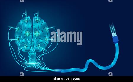 Zurück Ansicht Gehirn Schnittstellen Technologie Plug and Play übertragen Daten zum Gerät. vektor-Illustration EPS10 Stock Vektor