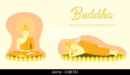 Mönch phra buddha sitzend und schlafend auf Lotusbasis für Gebetskonzentration komponierte Freigabe. Hintergrund in Pastellfarben. vektor-Illustration EPS10 Stock Vektor