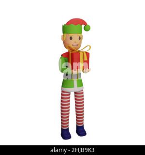 3D Darstellung von santa Elves Charakter mit weihnachten und Neujahr Konzept Stockfoto