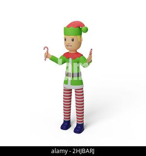 3D Darstellung von santa Elves Charakter mit weihnachten und Neujahr Konzept Stockfoto