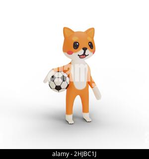 3D Wiedergabe von Corgi-Figuren, die Fußball spielen Stockfoto