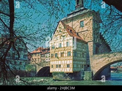 Altes Rathaus, Altstadt, Bamberg, April 1987, Oberfranken, Bayern, Deutschland Stockfoto