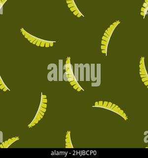Minimalistisches Vintage Wilddschungel Nahtloses Muster mit gelben Farnblattformen. Grüner olivfarbener Hintergrund. Grafikdesign für Geschenkpapier und Stoff t Stock Vektor