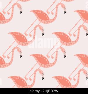 Pastellfarbene, blassfarbene Nahtmuster mit pinkfarbenen Flamingo-Elementen. Grauer pastellfarbener Hintergrund. Vektorgrafik für saisonale Textildrucke, fabri Stock Vektor