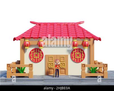 3D Darstellung des chinesischen Neujahrs-Konzepts für Tempel Stockfoto